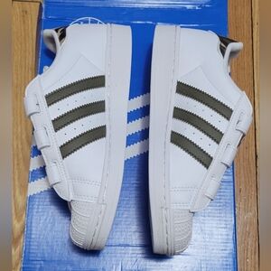 Adidas Superstar CF C Kids Shoes White Green Size 2